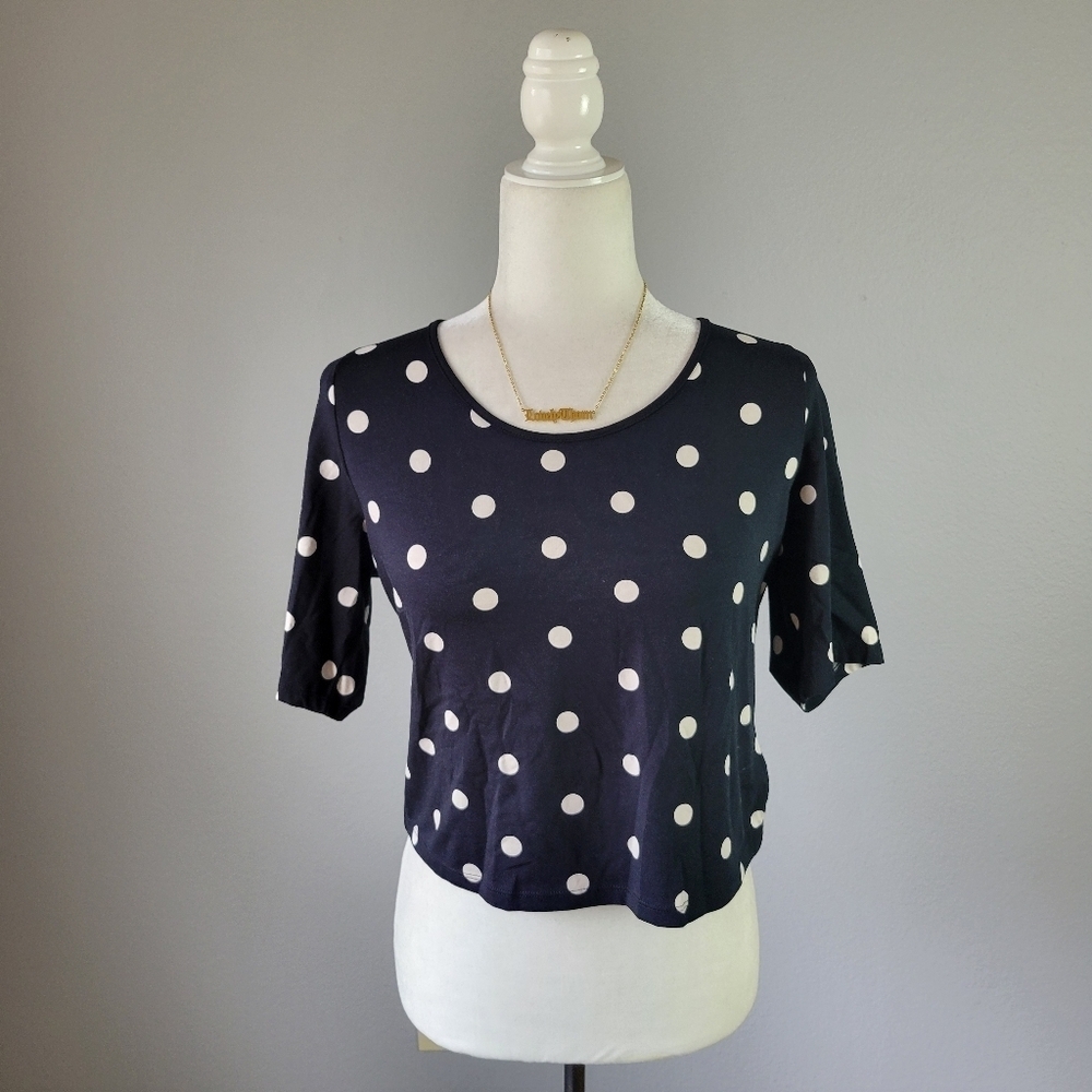 H&M // super soft black & white polka dot cinched open back flattering top